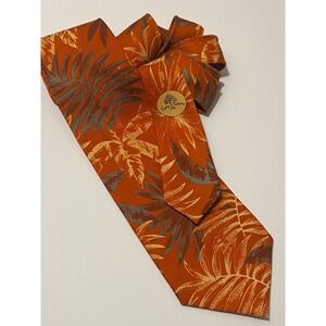 Tommy Bahama Mens Silk Necktie Orange Tropical Palm Leaf Island Resort Wide Tie